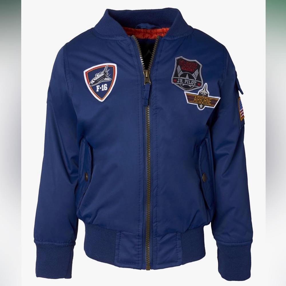 Kids Navy Blue Bomber Jacket with Patches